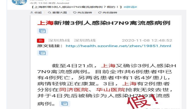 辟谣!上海新增3例感染H7N9禽流感病例